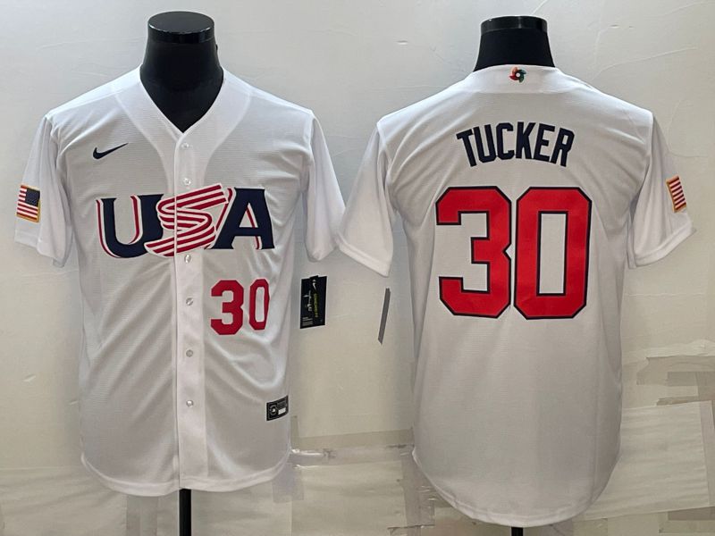 Men 2023 World Cub USA 30 Tucker White Nike MLB Jersey6